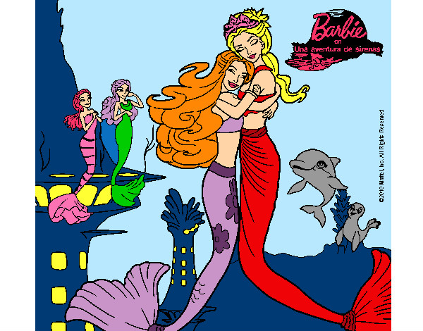 Dibujo Barbie sirena y la reina sirena pintado por hpna