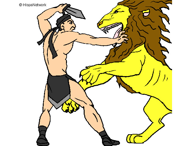 Dibujo Gladiador contra león pintado por luism