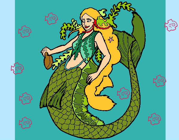 Dibujo Sirena con larga melena pintado por ssggipm