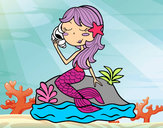 Dibujo Sirena sentada en una roca con una caracola pintado por aletxa