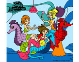 Dibujo Sirenas y caballitos de mar pintado por hpna