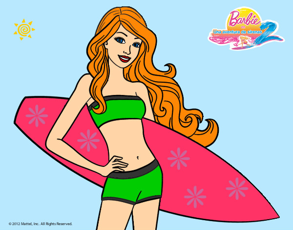 Dibujo Barbie con tabla de surf pintado por lamorales