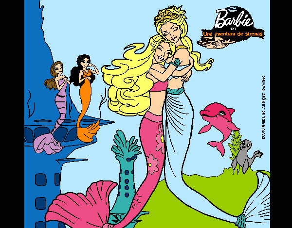 Dibujo Barbie sirena y la reina sirena pintado por Liria2000