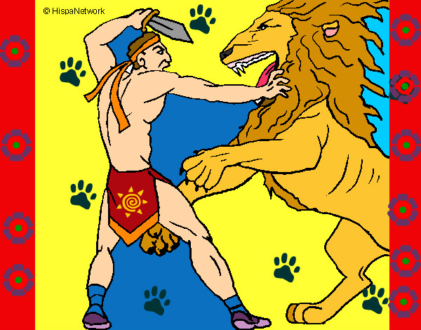 Dibujo Gladiador contra león pintado por kiaraporta