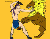 Dibujo Gladiador contra león pintado por maktub