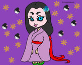 Dibujo Princesa con kimono pintado por isha