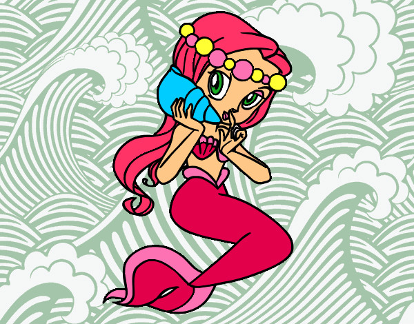 Dibujo Sirena con una caracola pintado por antuana