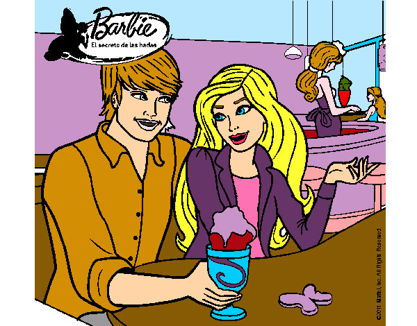 Dibujo Barbie y su amigo en la heladería pintado por asbi