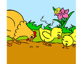 Dibujo Gallina y pollitos pintado por lamorales