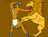 Dibujo Gladiador contra león pintado por queyla