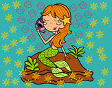 Dibujo Sirena sentada en una roca con una caracola pintado por zarithsita
