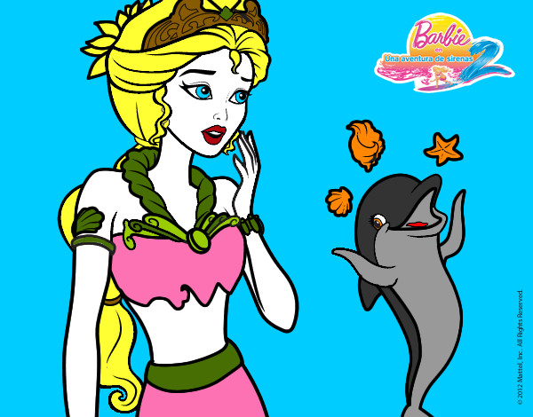 Dibujo Sirena con delfín pintado por dianely