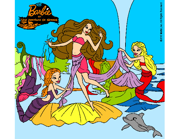 Dibujo Barbie con sirenas pintado por hpna