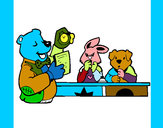 Dibujo Profesor oso y sus alumnos pintado por antol