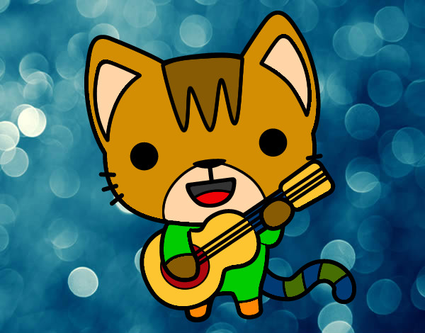 Dibujo Gato guitarrista pintado por Mariajoo19