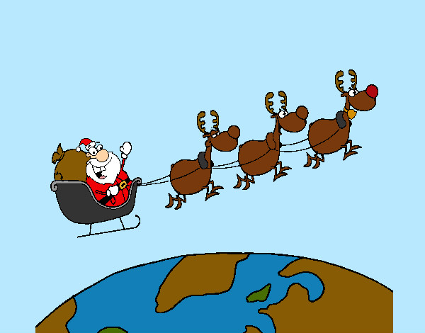 Dibujo Papa Noel repartiendo regalos 3 pintado por Bambolina