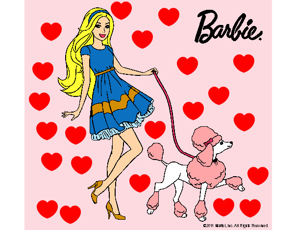Dibujo Barbie paseando a su mascota pintado por pillubita
