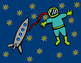 Dibujo Cohete y astronauta pintado por queyla