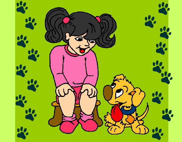 Dibujo Niña con su perrito pintado por Meliiii