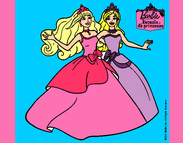 Dibujo Barbie y su amiga súper felices pintado por lindaclara