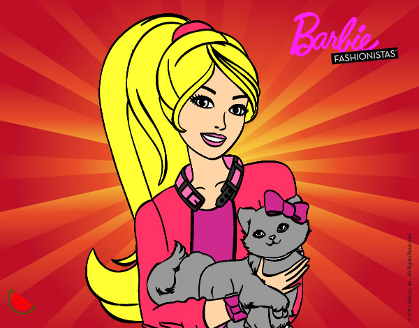 Dibujo Barbie con su linda gatita pintado por Amadix