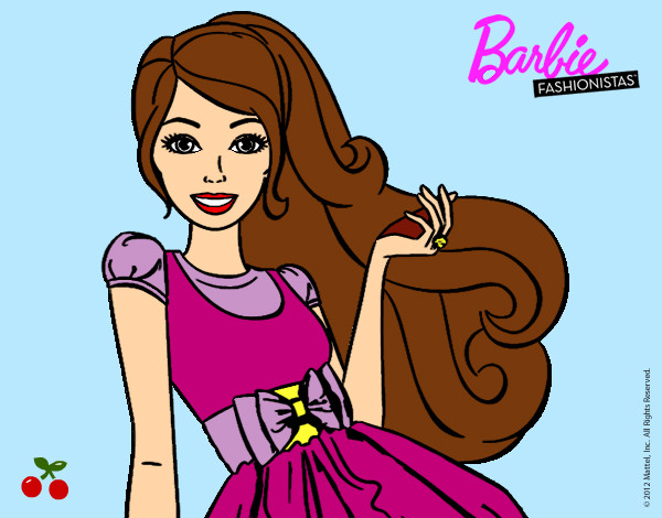 Dibujo Barbie con su vestido con lazo pintado por Amadix