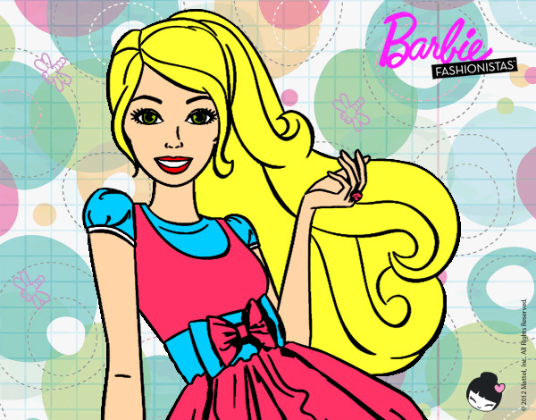 Dibujo Barbie con su vestido con lazo pintado por Maps26