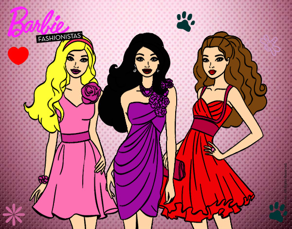 Dibujo Barbie y sus amigas vestidas de fiesta pintado por Amadix