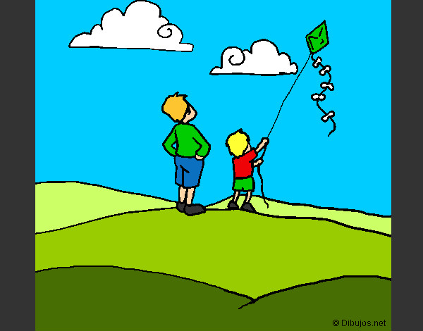 padre e hijo jugando con una cometa