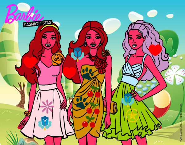 Dibujo Barbie y sus amigas vestidas de fiesta pintado por ANAISAVILA