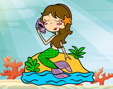 Dibujo Sirena sentada en una roca con una caracola pintado por espinaca07