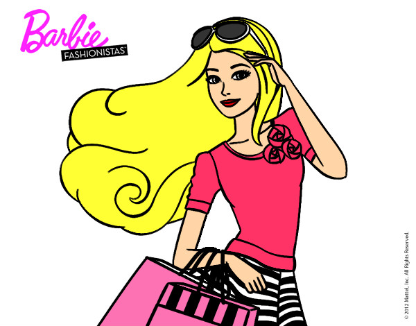 Dibujo Barbie con bolsas pintado por galletita2