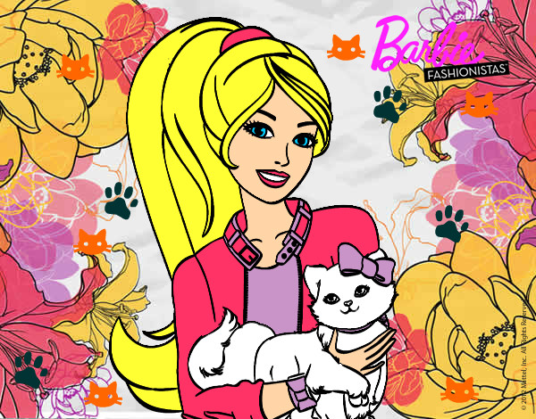 Dibujo Barbie con su linda gatita pintado por amaz1