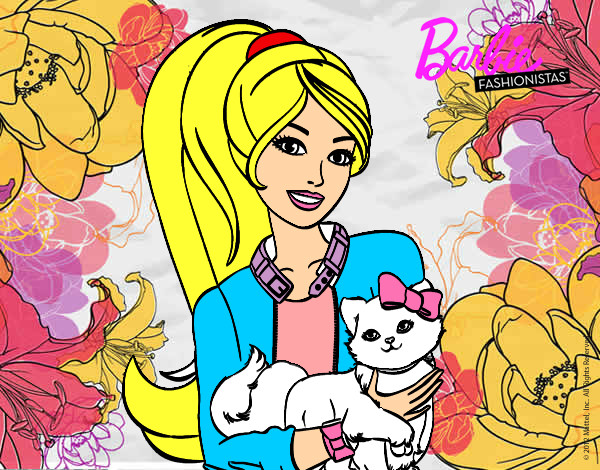 Dibujo Barbie con su linda gatita pintado por anagabriel