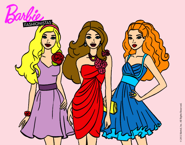 Dibujo Barbie y sus amigas vestidas de fiesta pintado por hpna