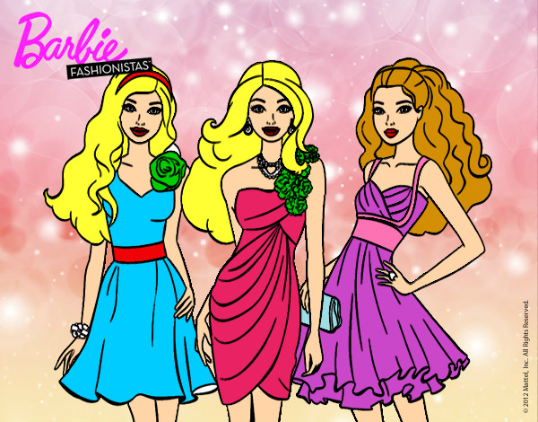 Dibujo Barbie y sus amigas vestidas de fiesta pintado por nikyta