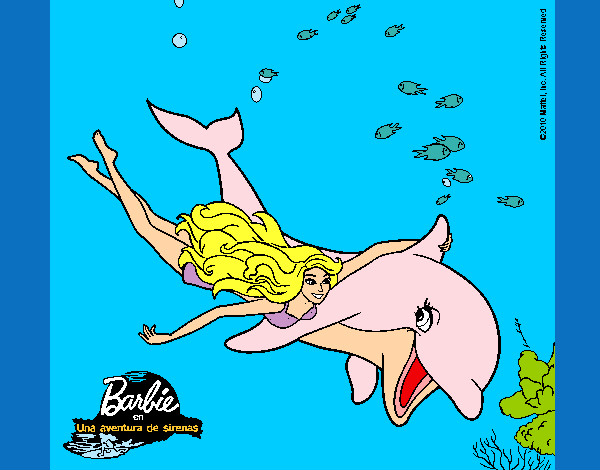 Dibujo Barbie y delfín pintado por camila2003