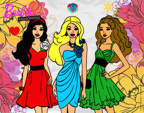 Dibujo Barbie y sus amigas vestidas de fiesta pintado por aly-mula
