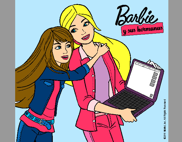 barbie y su hermana con el computador nuevo