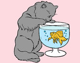 Dibujo Gato mirando al pez pintado por gauna