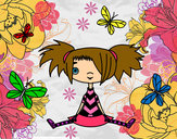 Dibujo Niña con mariposas pintado por florcita02