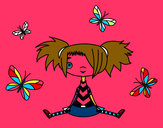 Dibujo Niña con mariposas pintado por papayu