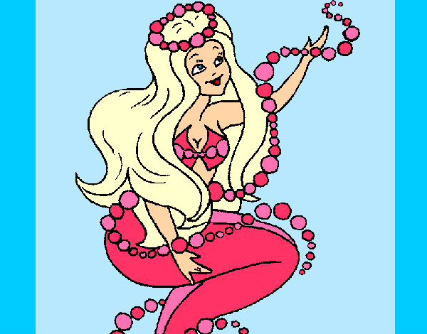 Dibujo Sirena entre burbujas pintado por rosa-toro