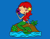 Dibujo Sirena sentada en una roca con una caracola pintado por aly-mula