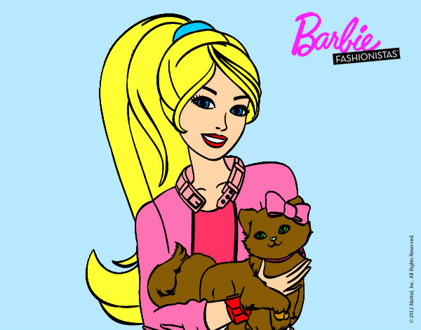 Dibujo Barbie con su linda gatita pintado por Churripa