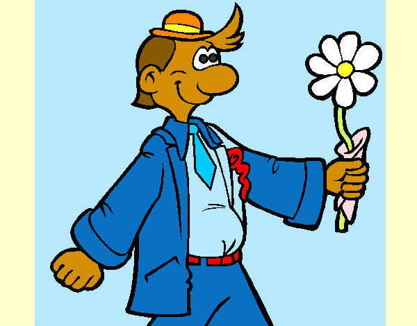 Dibujo Hombre contento con una flor pintado por uvita888