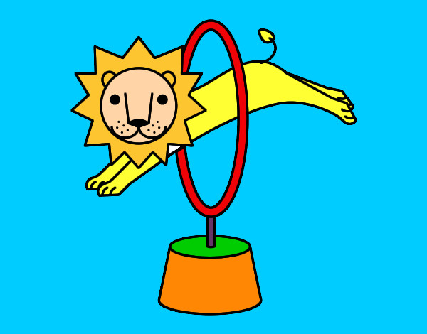 Dibujo León saltando pintado por girasol