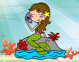 Dibujo Sirena sentada en una roca con una caracola pintado por Annie61107