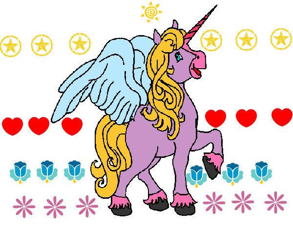Dibujo Unicornio con alas pintado por DibuJuly