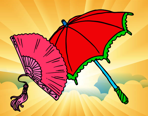 Dibujo Abanico y paraguas pintado por carl